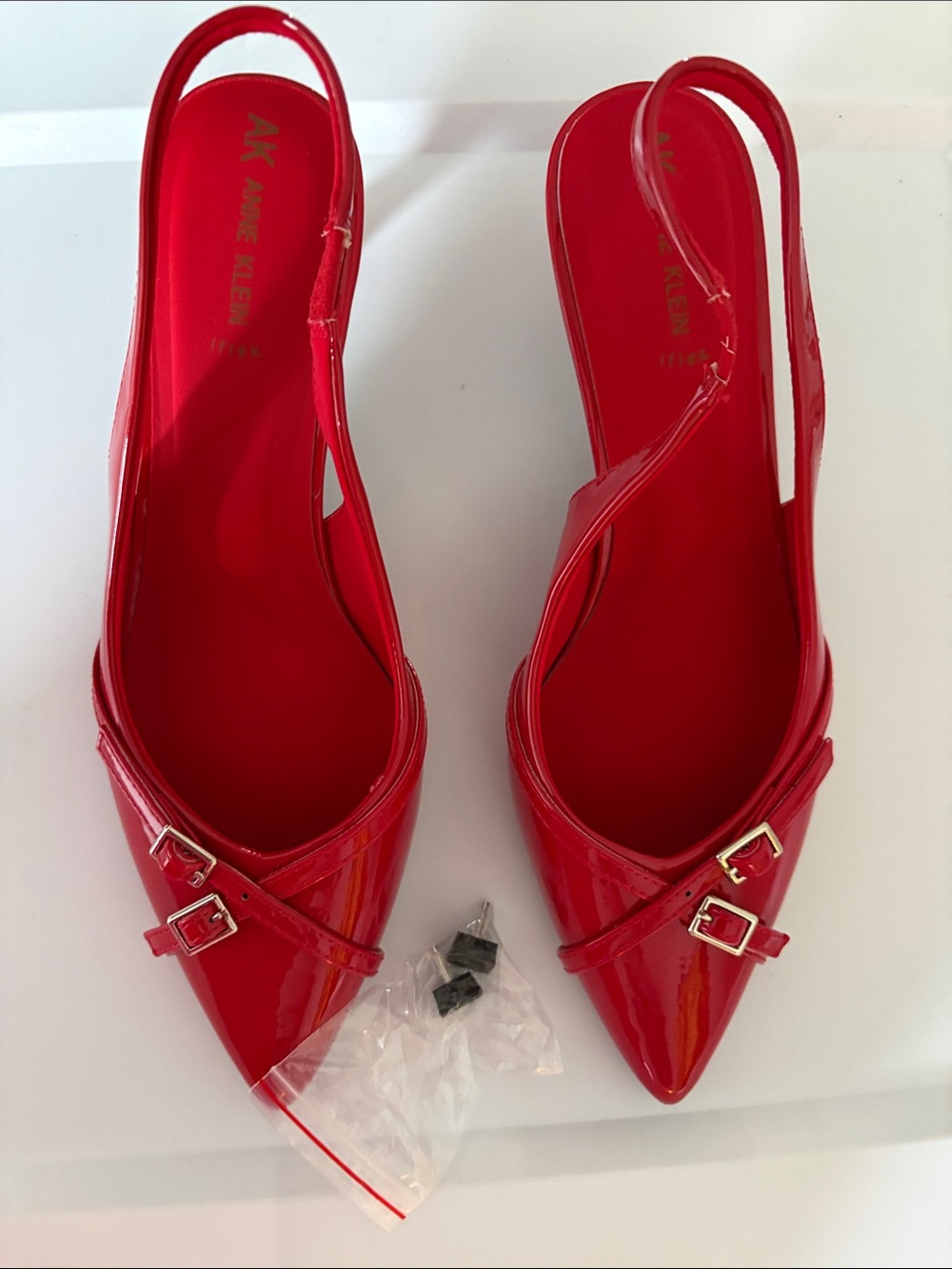 Anne Klein Red Patent Slingback Pointed-Toe Flats with Buckles